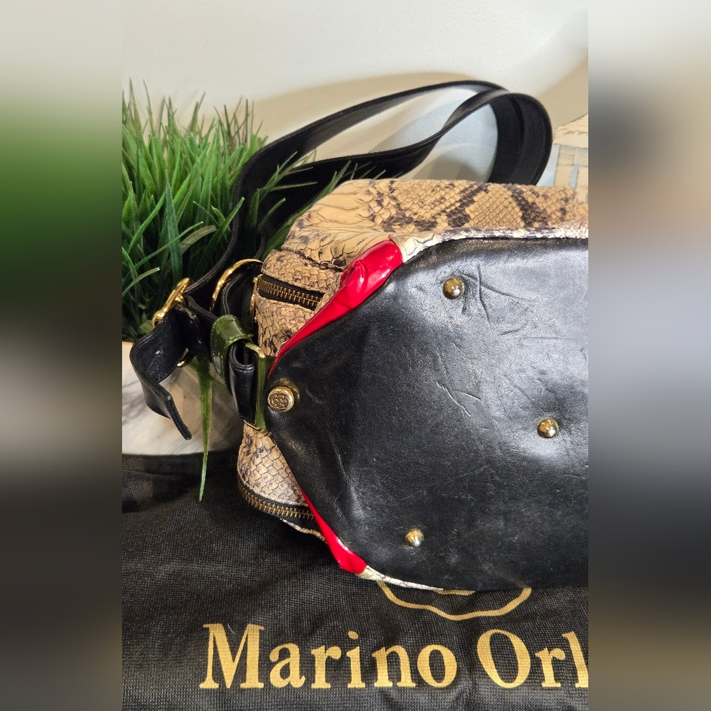 ***SOLD***Marino Orlandi Cream & Brown Snakeskin Sling Back Bag - Picture 10 of 14